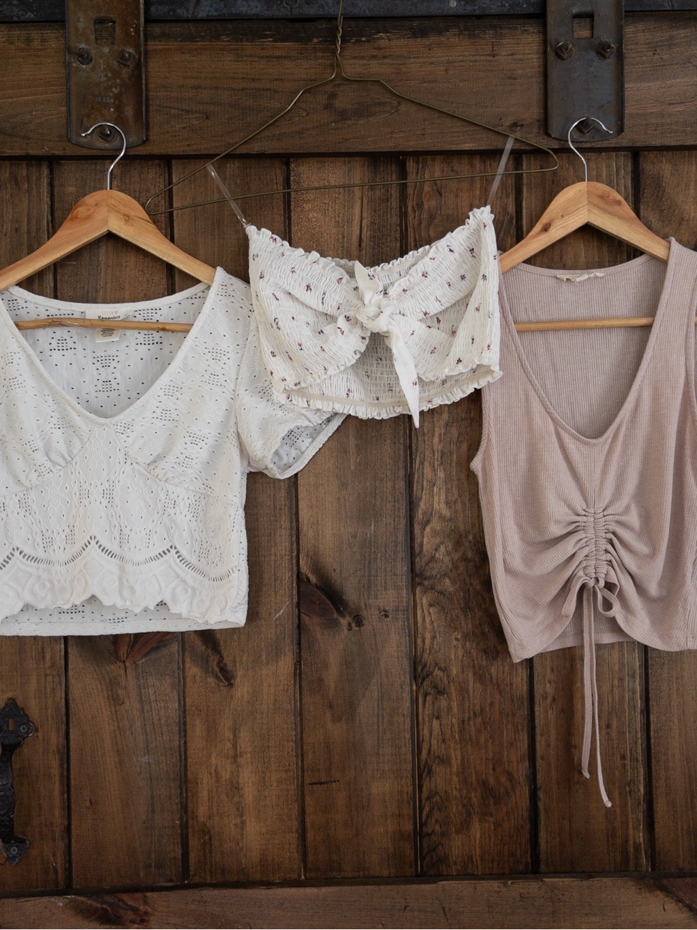 Summer Bundle 3 Crop Eyelet Floral Cotton Linen Tank & Tube Tops Small